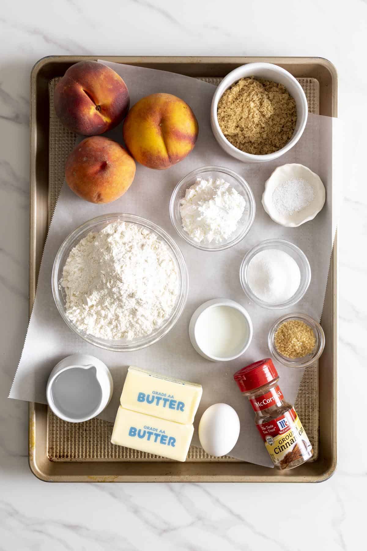 Ingrediens for rustic peach tart.