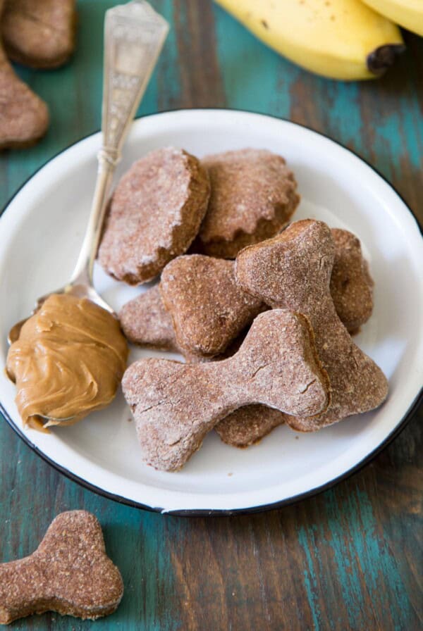 Peanut Butter Banana Dog Treats on a plate.