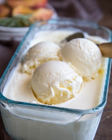 Mascarpone ice cream in a glass container