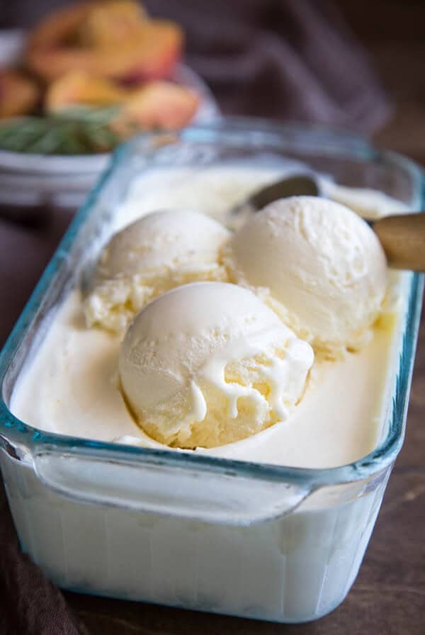 Mascarpone ice cream in a glass container