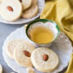 Almond Shortbread Cookies on a plate with tea