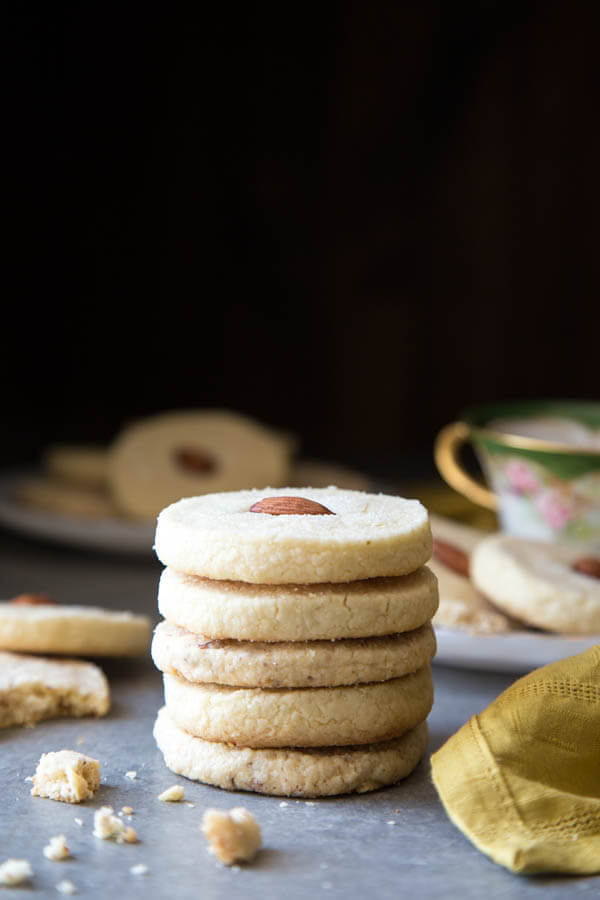 A stack of almond shortbread cookies