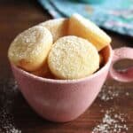 Coconut mochi in a pink mug.