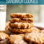 A stack of miso peanut butter jelly cookies.