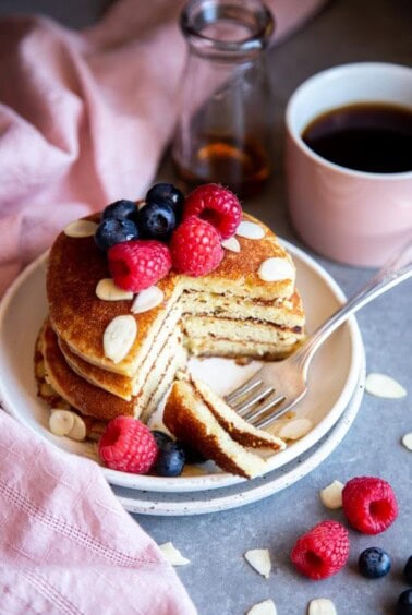 A stack of half eaten almond flour pancakes