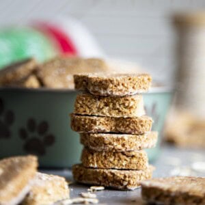 A stack of banana oatmeal dog treats