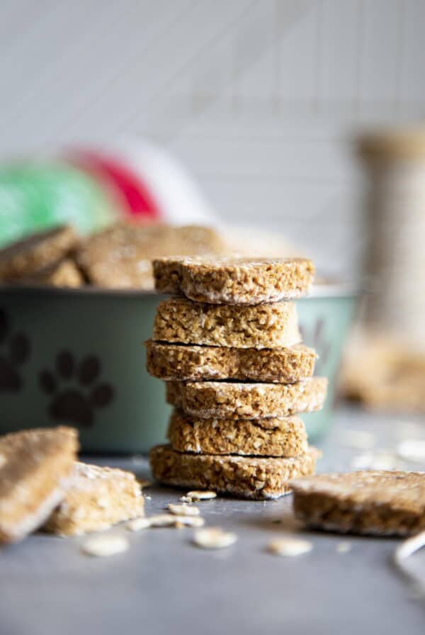 A stack of banana oatmeal dog treats
