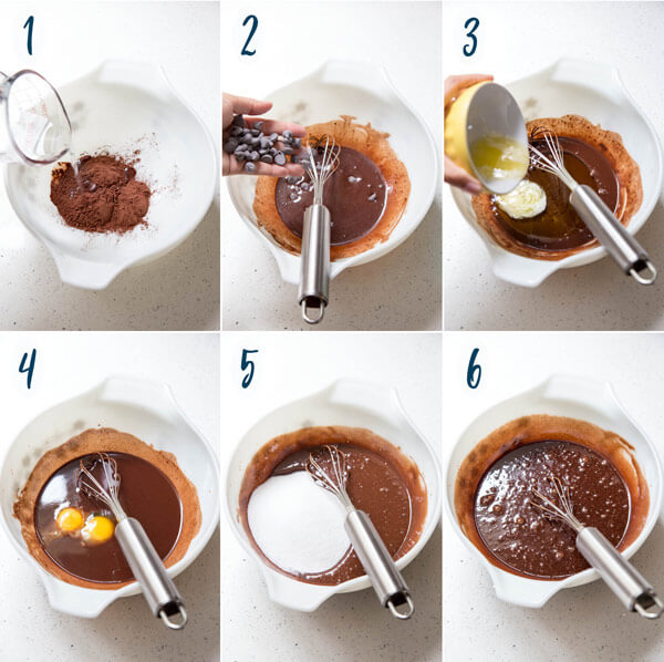 A photo collage of making brownie batter
