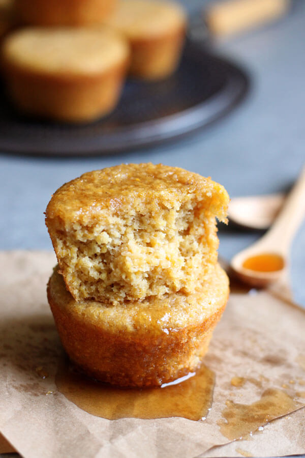 Sweet cornbread muffin with a bit taken out