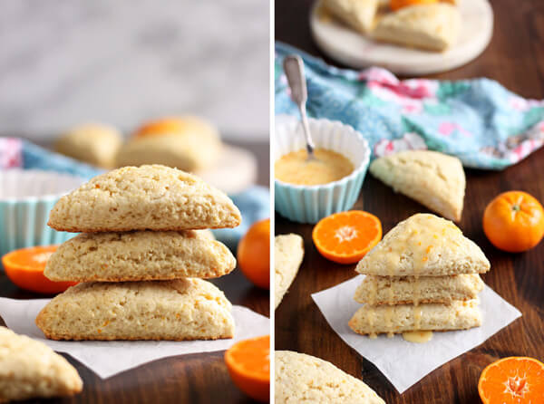 These Clementine Cream Scones are infused with refreshing clementine flavor in the scone batter, and in the tangy sweet glaze with lots of clementine zest. | wildwildwhisk.com