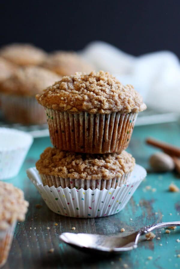 A stack of 2 easy pumpkin muffins.