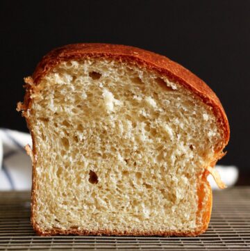 The inside of a brioche loaf.