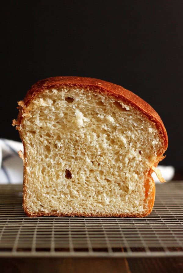 The inside of a brioche loaf.