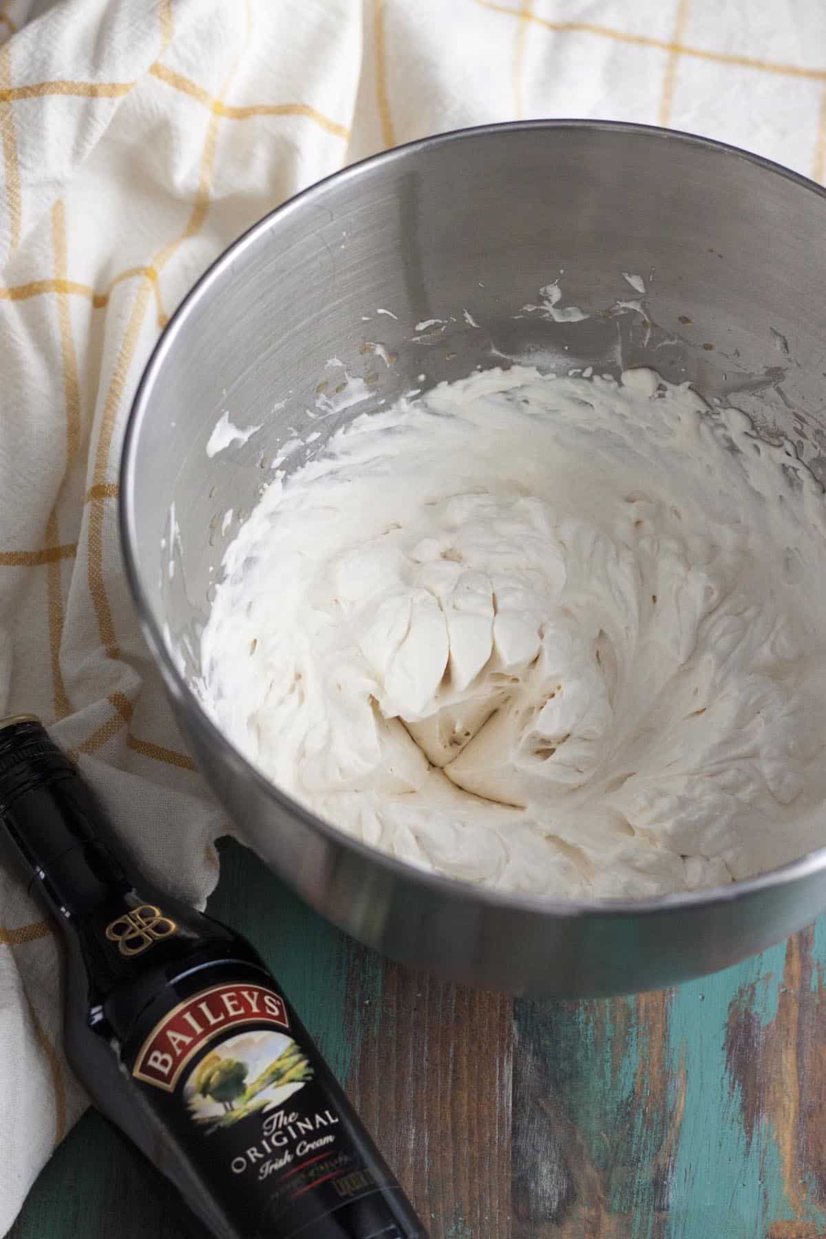 Homemade Irish cream whipped cream in a bowl