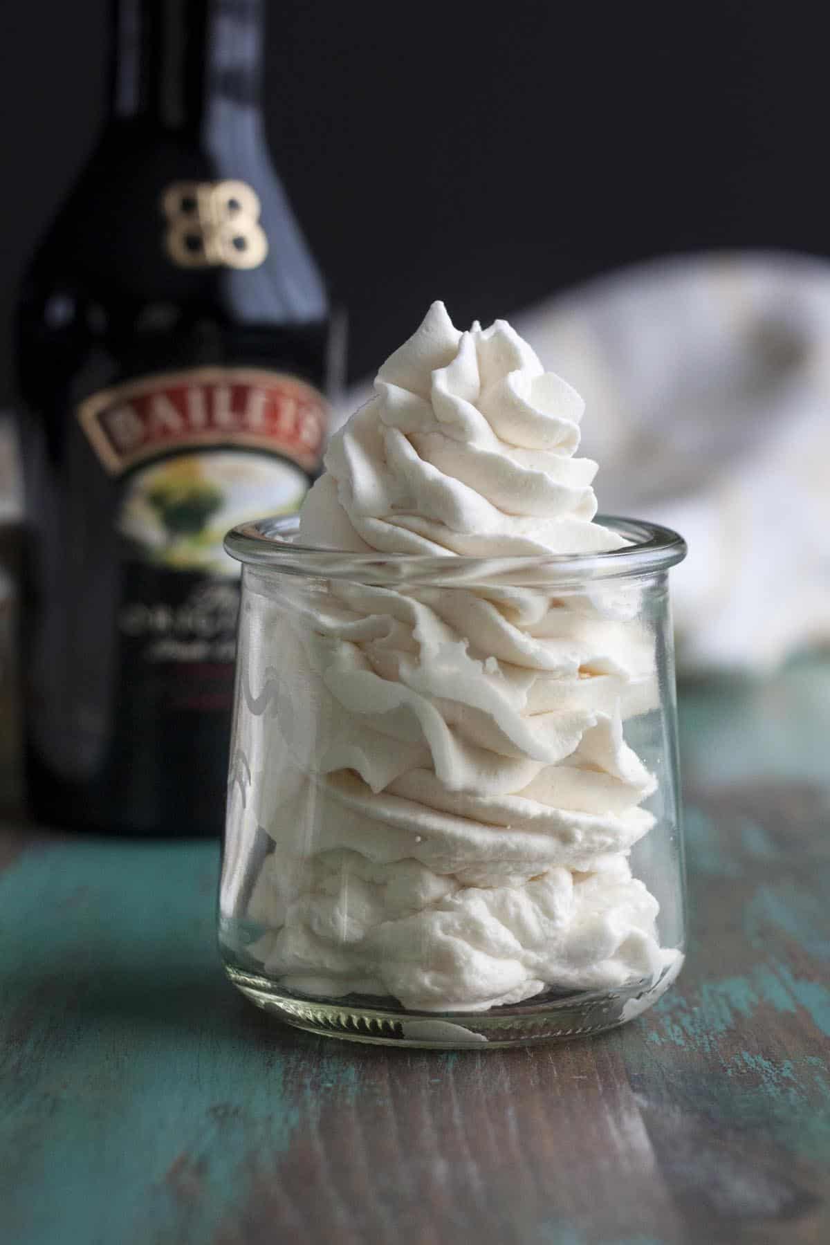 Homemade Irish cream whipped cream in a jar