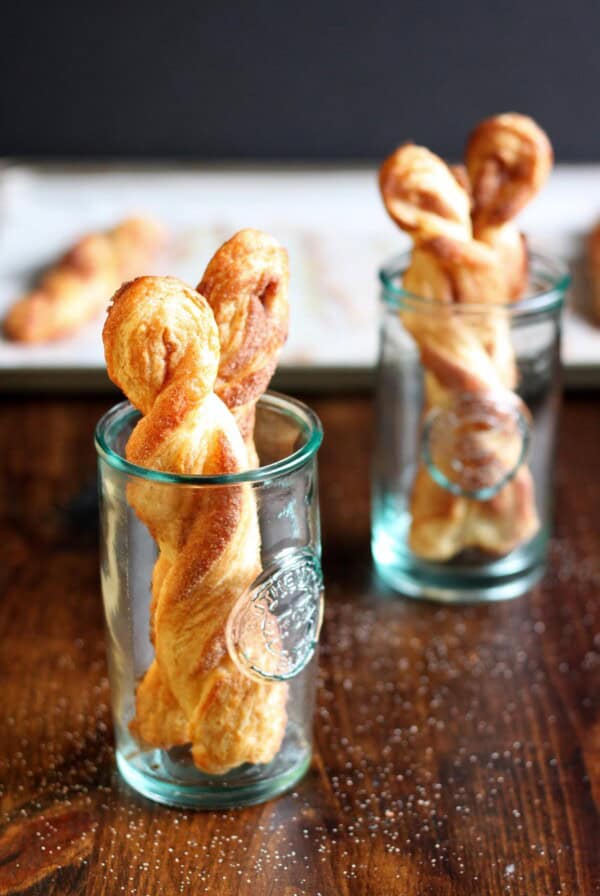 Cinnamon twists in glasses.