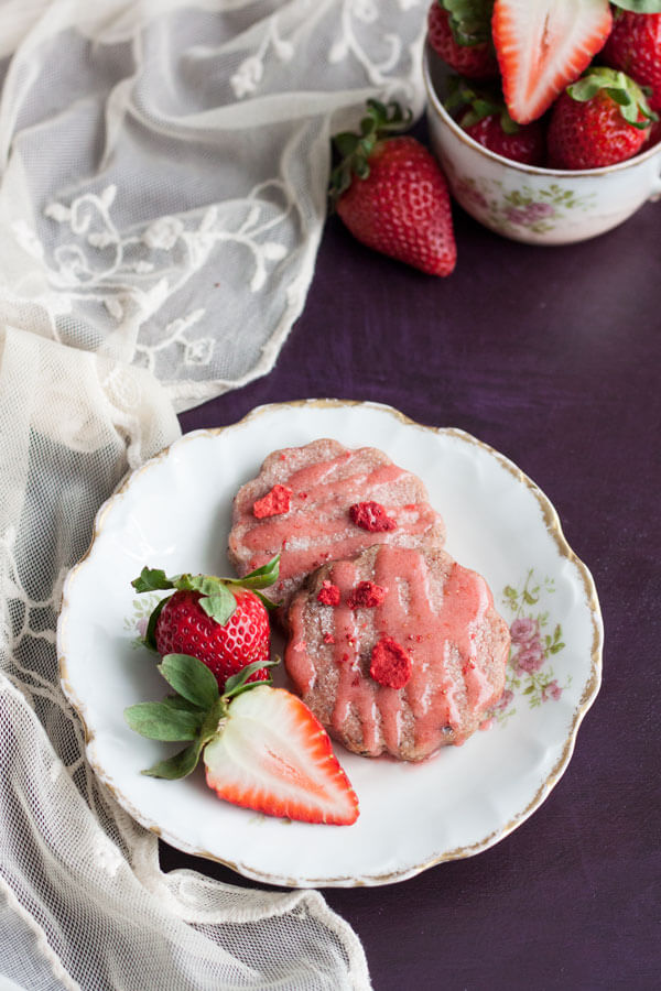 Strawberry Shortbread Cookies on a plate