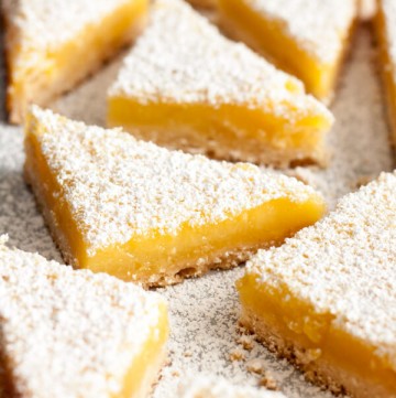 Lemon Bars with Shortbread Crust dusted with powder sugar