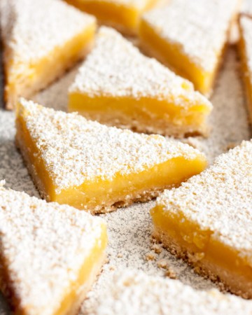 Lemon Bars with Shortbread Crust dusted with powder sugar