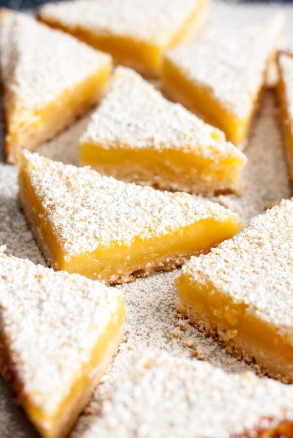 Lemon Bars with Shortbread Crust dusted with powder sugar