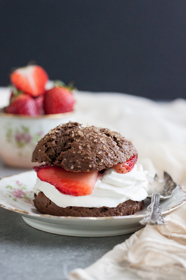 Chocolate Strawberry Shortcakes on a plate