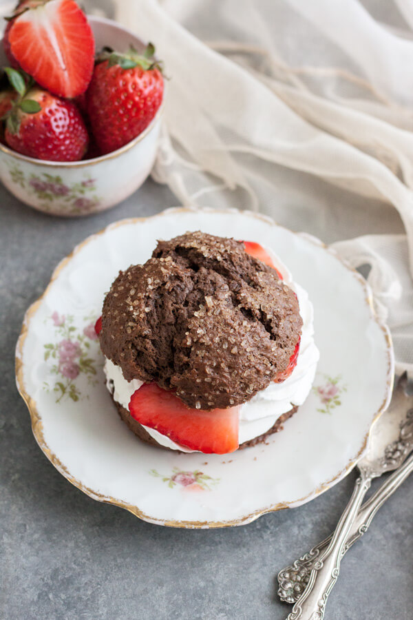 Chocolate Strawberry Shortcakes on a plate
