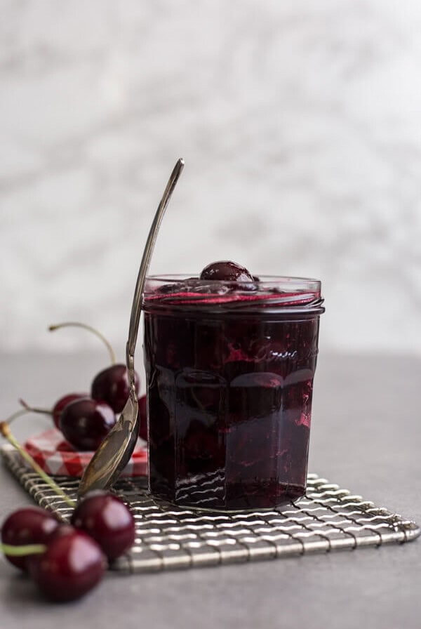 Easy Cherry Compote in a jar