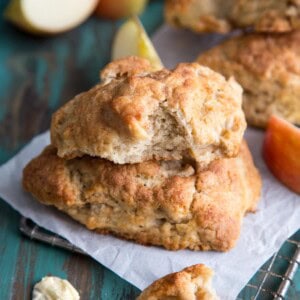 Apple scones made with buttermilk on a white napkin.