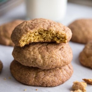 A stack of 3 pumpkin snickerdoodle cookies.