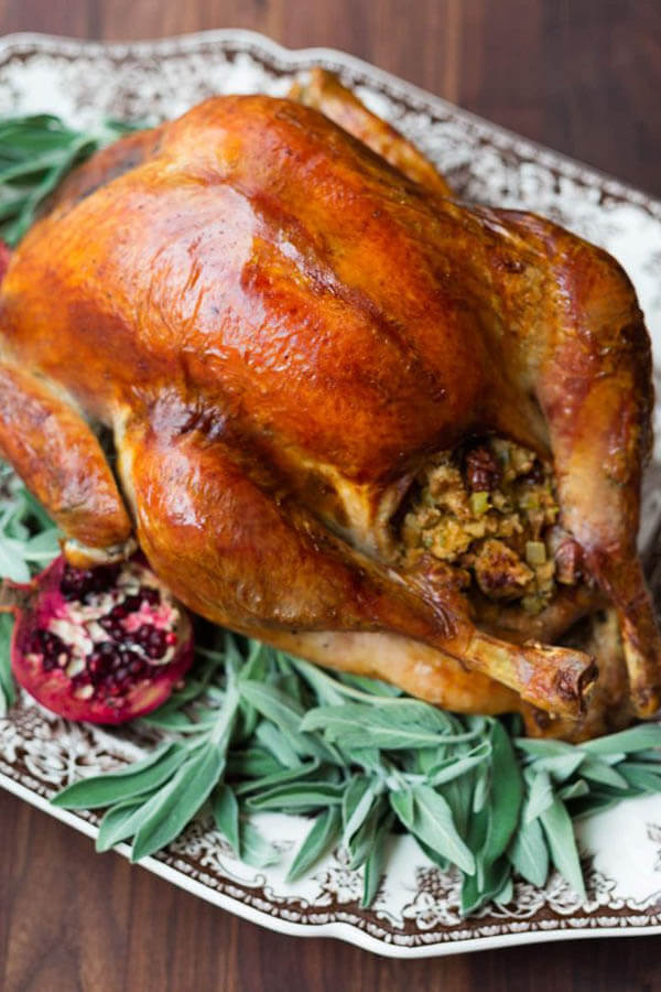 Thanksgiving dinner menu - Apple herb brined turkey from Striped Spatula