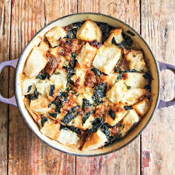 Thanksgiving dinner menu- Kale Bread Pudding from My Kitchen Love