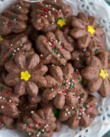 A plate full of Chocolate Spritz Cookies