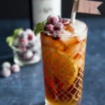 Winter Cranberry Pimm's Cup cocktail in a highball glass.