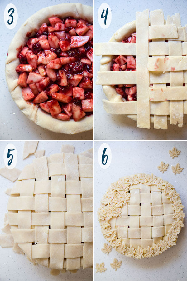 Assembling pear pie for baking