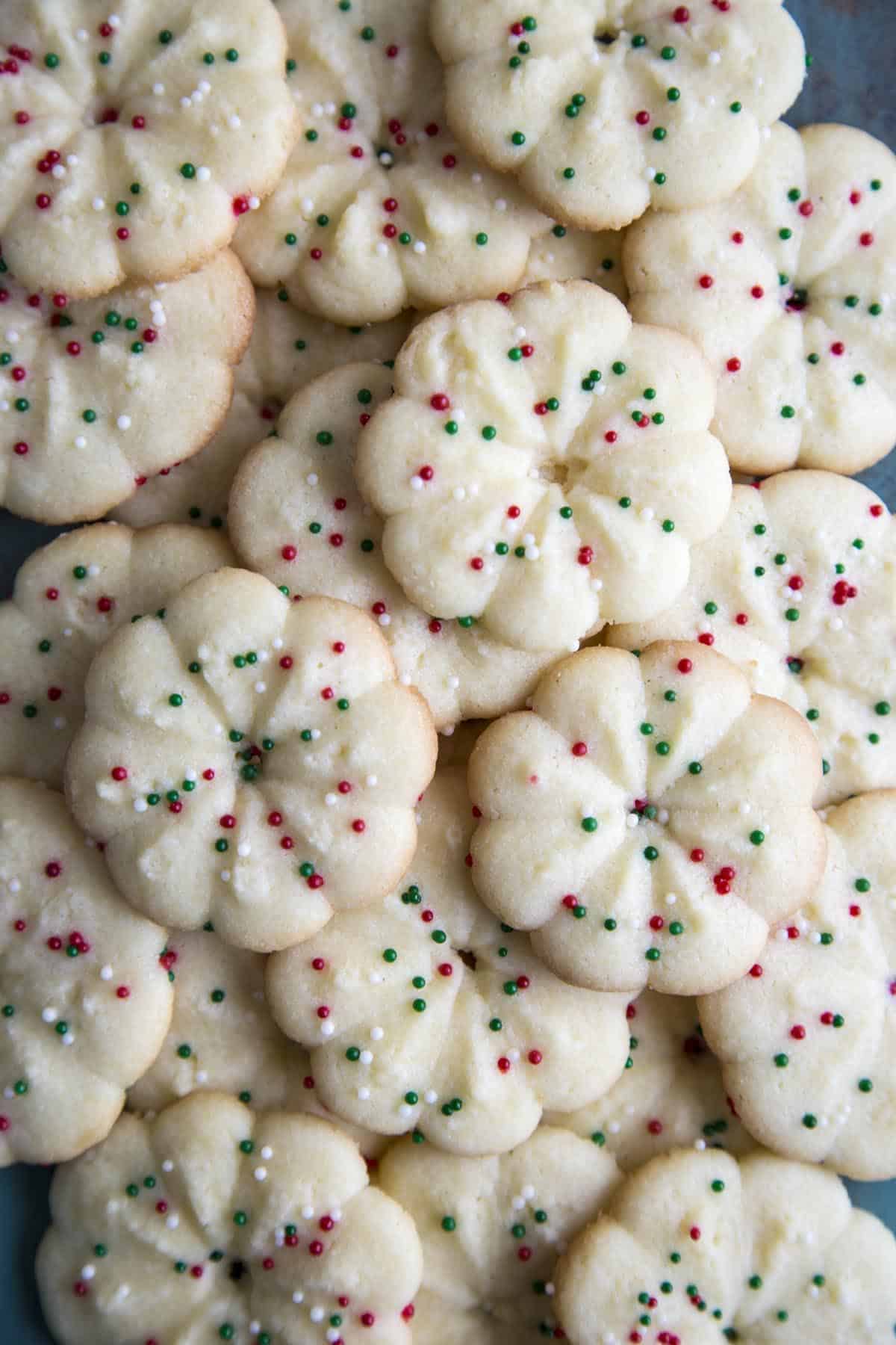 Almond Spritz Cookies in a pile