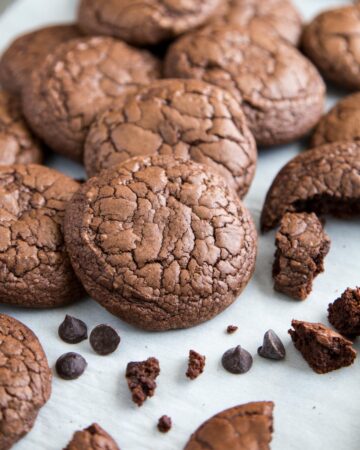 Dark Chocolate Brownie Cookies on a baking sheet.