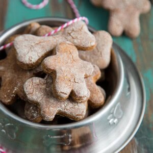 Gingerbread Dog Treats in a dog bowl.
