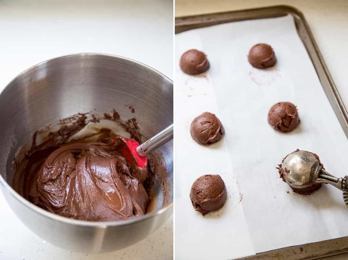 Portioning Dark Chocolate Brownie Cookies batter