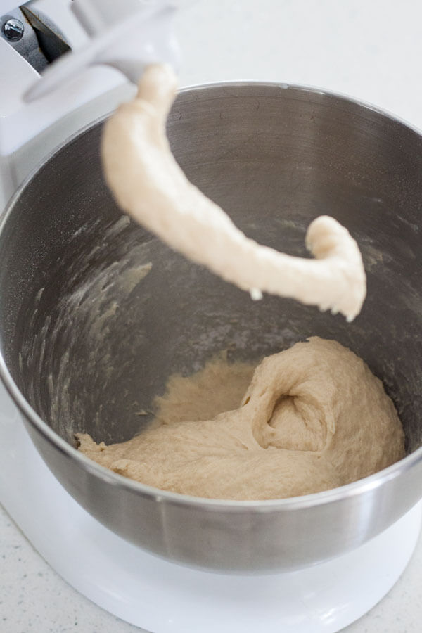 Anpan or Japanese Red Bean Bun dough in a mixing bowl