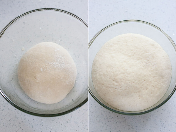 Anpan or Japanese Red Bean Bun dough in a glass bowl