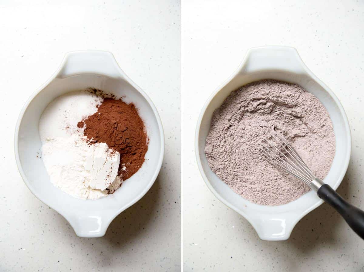 Flour, sugar, cocoa powder mixture for chocolate pie crust. Flour, sugar, cocoa powder mixture for chocolate pie crust.