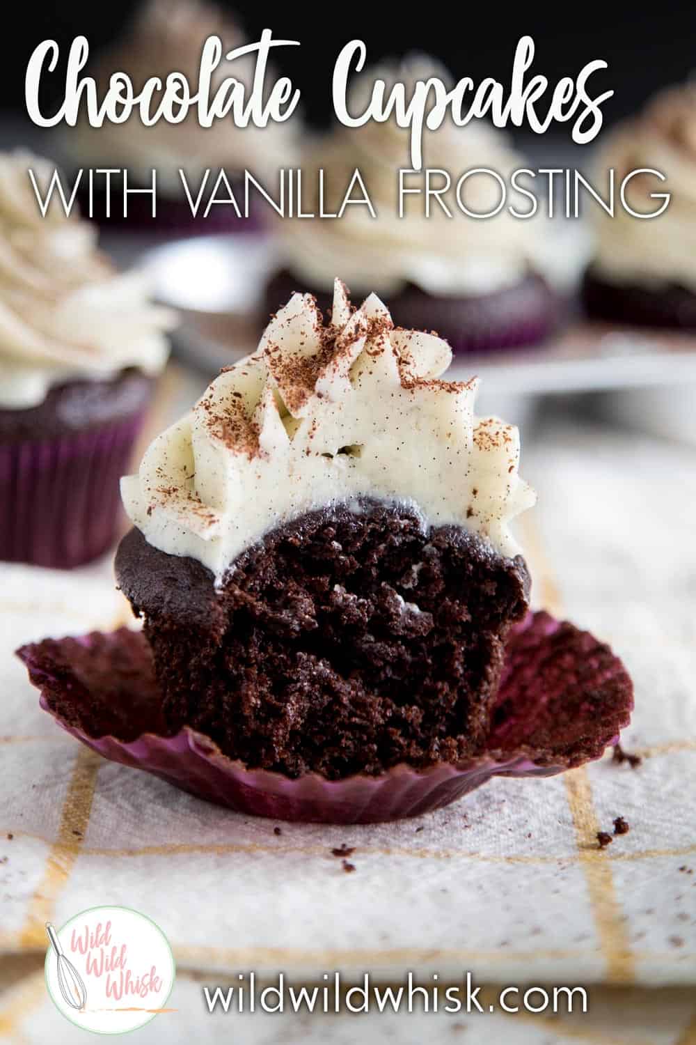 A simple recipe for Chocolate Cupcakes, made from scratch, that will be a great base for fillings and fancy frosting. #wildwildwhisk #chocolatecupcakes