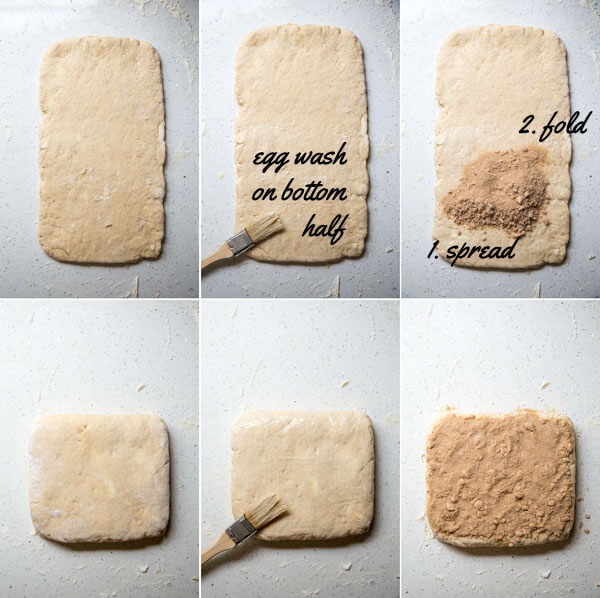Photos showing how to assemble the scone dough and cinnamon streusel