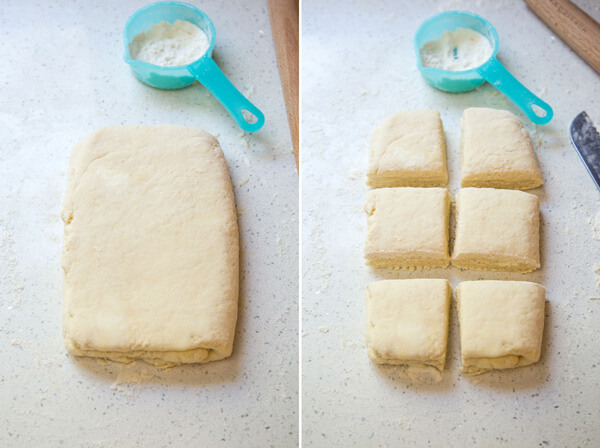 Shaping and cutting honey buttermilk biscuit dough