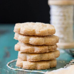 A stack of caramelized sugar shortbread cookies