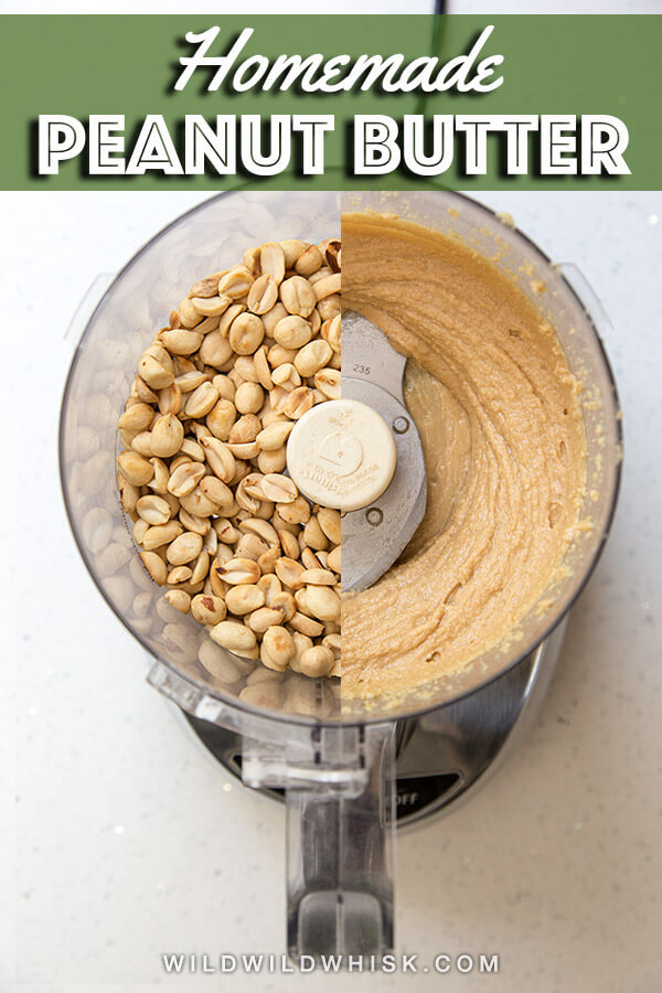 This super easy homemade peanut butter is sweetened with honey, takes just 10 minutes to make and you'll want to eat it straight from the jar, guaranteed! #wildwildwhisk #homemadepeanutbutter