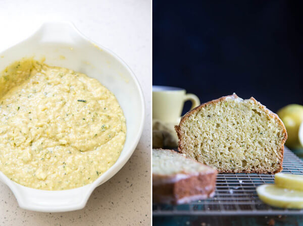 Photos for a lemon zucchini bread batter and baked bread