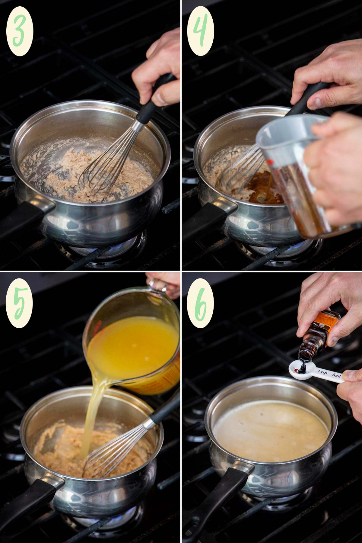 Collage of 4 photos showing how to make the turkey gravy