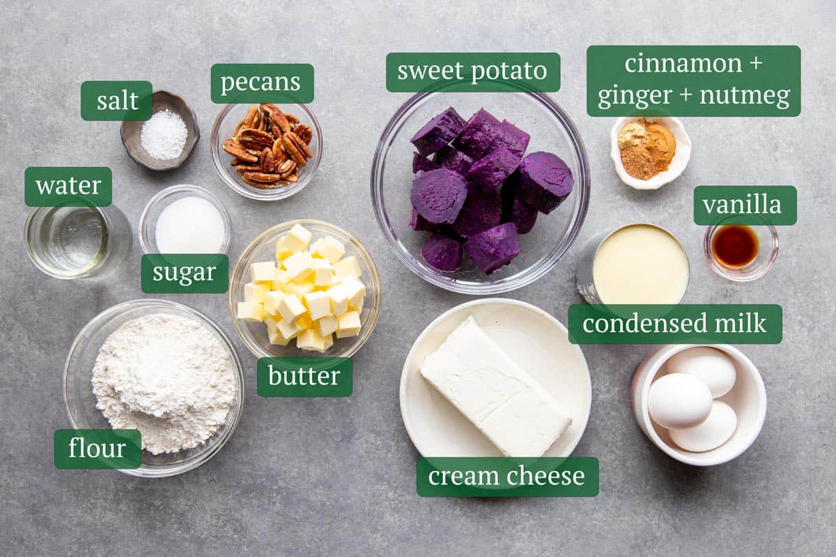 Ingredients for sweet potato pie.