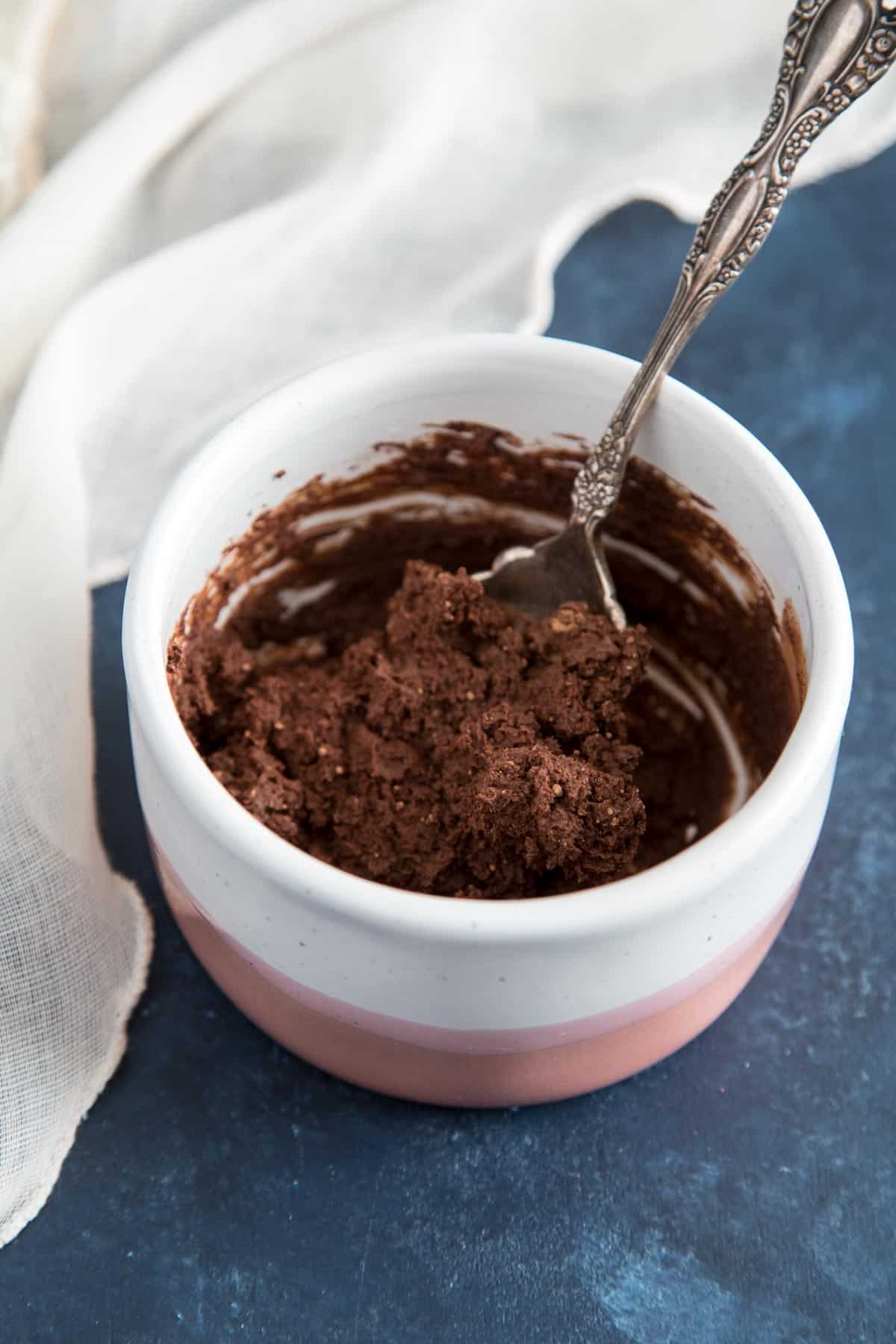 Chocolate paste for hot chocolate in a small bowl.